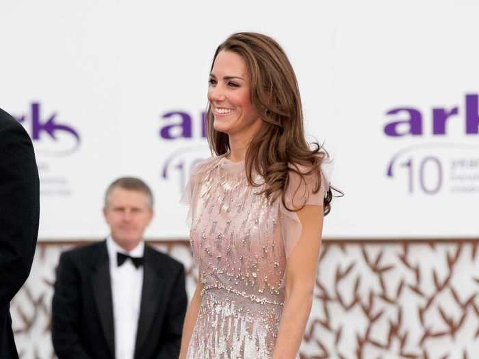 In June 2011, the Duchess of Cambridge dazzled in a Swarovski crystal-covered gown at a gala dinner for children