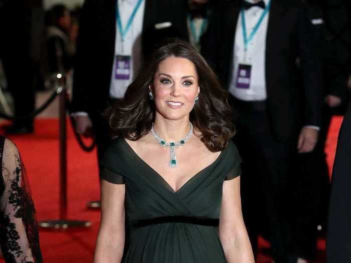 She went with a dark-green dress by Jenny Packham at the 2018 BAFTAs.