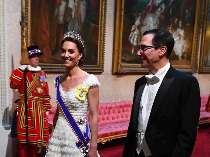 For a state banquet with US President Donald Trump and his family in June, she wore a bridal-inspired gown by Alexander McQueen.