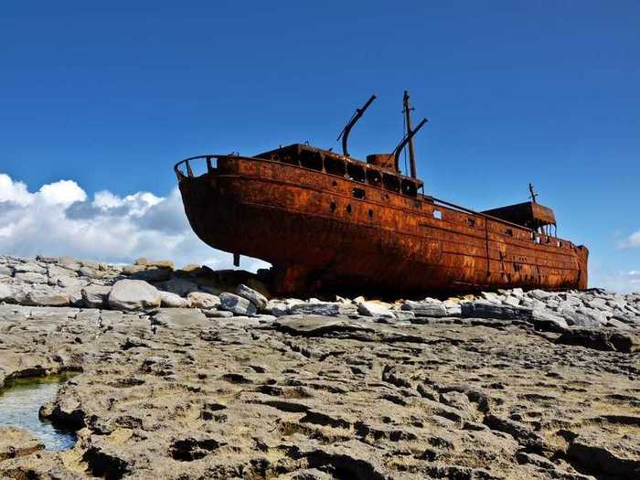 The wreck of the MV Plassey on the shore of Inisheer, one of Ireland