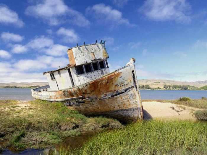 A shipwreck at the Point Reyes National Seashore in Inverness, California, where more than 50 ships were lost at sea, stands as a poignant symbol of US maritime history.