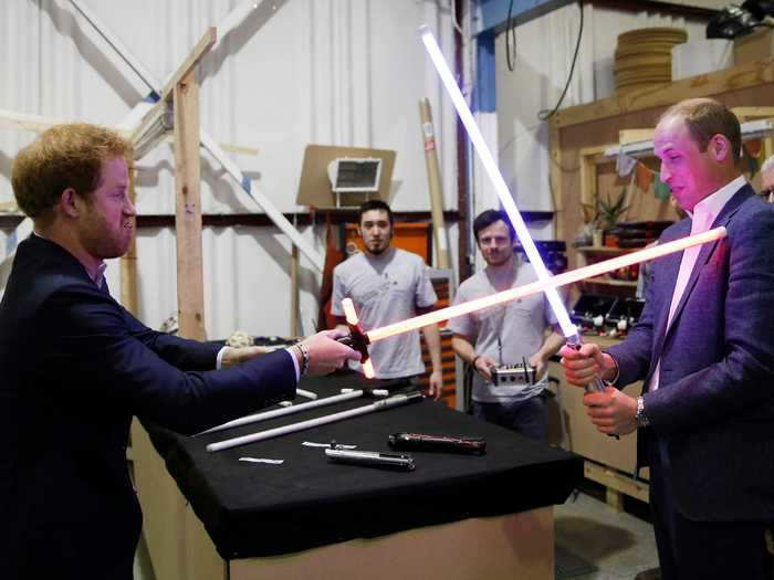 Harry bested his brother in a lightsaber battle on the set of "Star Wars."