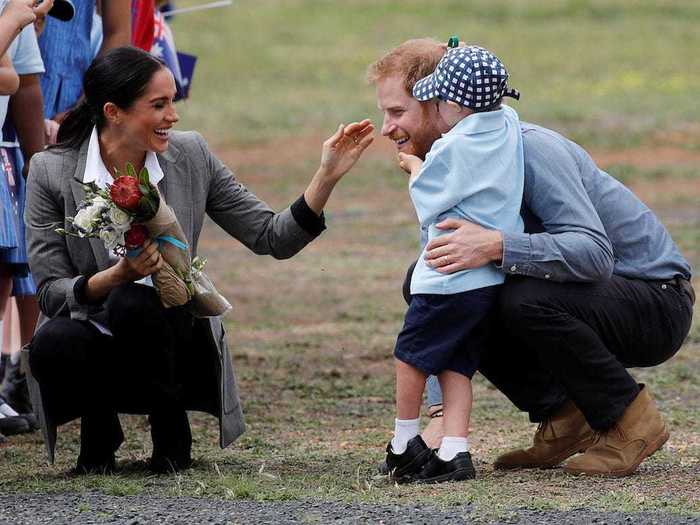 Harry, in turn, allowed a young fan to rub his beard during the last leg of his and Markle