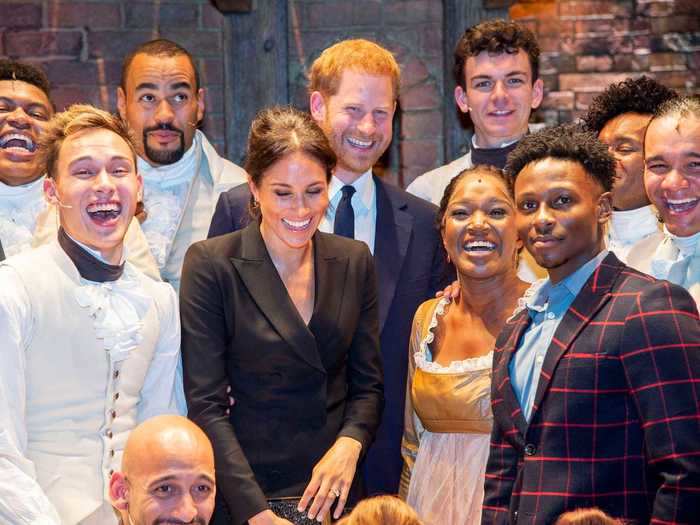 Markle let her pet name for Harry slip while taking a photo with the cast of "Hamilton,"  eliciting a chorus of "awwws."