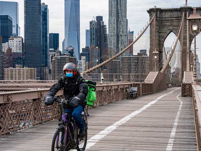 A few essential commuters still take to the bridge, which offers a more socially distant commute between the boroughs than the subway or a taxi.