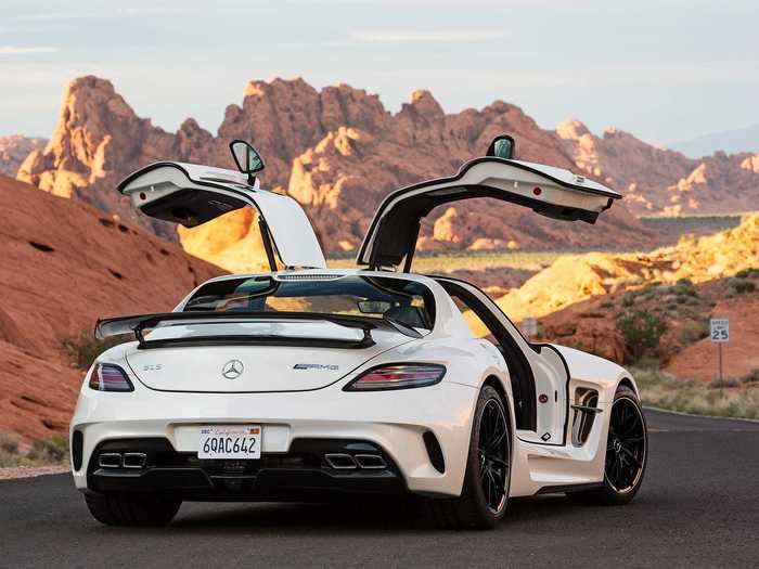 The regular SLS already had a powerful V8 engine and iconic gull-wing doors, inspired by the Mercedes-Benz 300 SL "Gullwing" coupe from the 1950s.