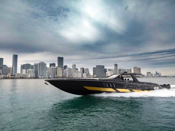 It has six 450-horsepower, supercharged Mercury Racing V8 outboard engines. That amounts to 2,700 horsepower.