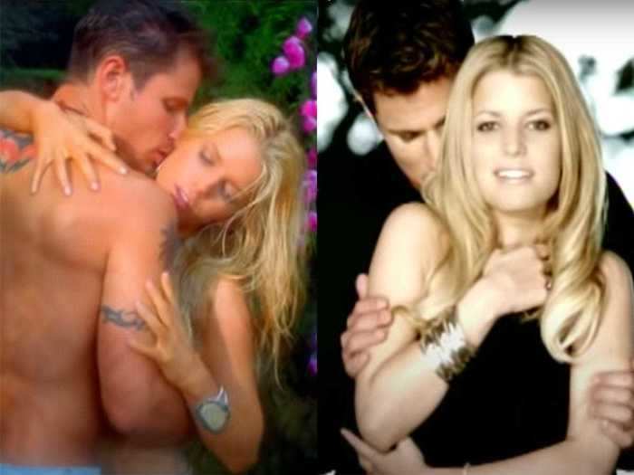 Former flames Jessica Simpson and Nick Lachey appeared together in her music video for "Sweetest Sin" and the video for their duet, "Where You Are."