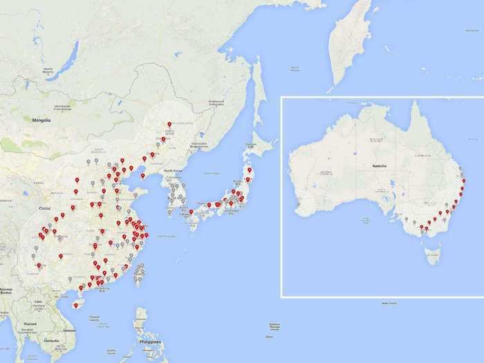 ... And in Asia. In total, there are over 1,800 Supercharger stations and more than 16,500 individual chargers.
