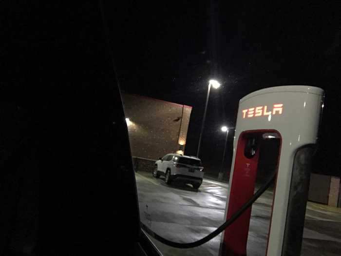 Superchargers are often located in some sort of lonely places. But they operate 24/7 and are simple to use — the vehicle is in constant communication with the network.