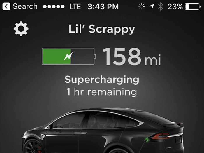 And you can also use the Tesla app to keep track of charging on a smartphone. This is useful if you want to leave the car to charge while you busy yourself with other things.