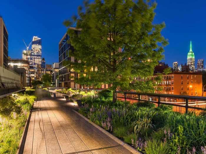 Located in New York City, the High Line is a former elevated freight railroad track repurposed into a public park.