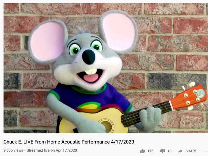 The coronavirus pandemic hit the chain hard, with sales sinking 21% in the first quarter. Chuck E. Cheese has attempted to keep fans engaged with pizza delivery and "live performances" from the mascot.