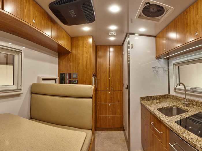 The interior of the tiny home is lit with LED lights that are connected to a dimmer, as well as a motion activated LED lights at the doorway.