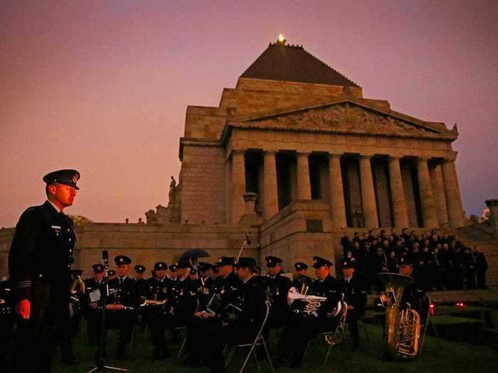 The Shrine of Remembrance is the National War Memorial of Victoria, Australia. Each year, a service is held at dawn to mark Anzac Day.