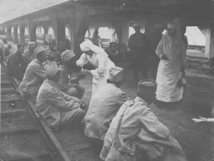 During World War I, nurses aided soldiers in the trenches.