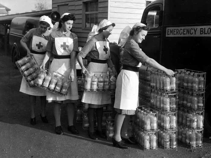 In England, Red Cross nurses delivered dried serum and dehydrated blood during World War II.