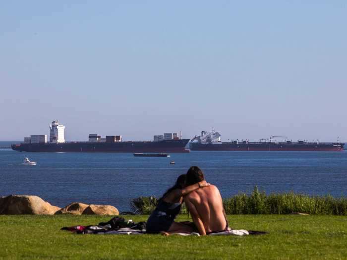 There were 27 oil supertankers anchored off the coast of Southern California last Thursday