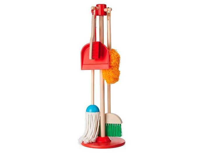 A kid-size set for dusting, sweeping, and mopping