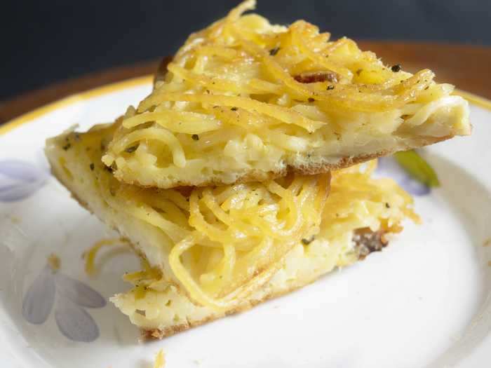 Add egg to leftover pasta or rice for a special frittata.