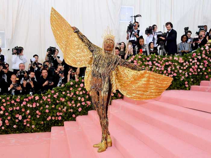 At the 2019 Met Gala, Billy Porter wore a golden ensemble by The Blonds.