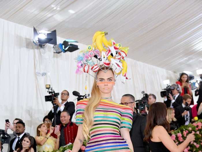 In 2019, Cara Delevingne brought a touch of rainbow color to the carpet.