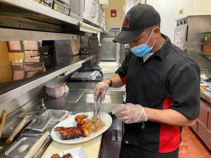 Even the kitchen is not exempt from social distancing and protective gear guidelines. All staff are required to wear masks at all times and must be screened for illness.