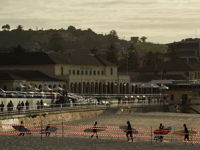 Access to Bondi Beach was divided into two corridors: Surfers are to enter on the south end, and swimmers on the north end, according to The Daily Telegraph.