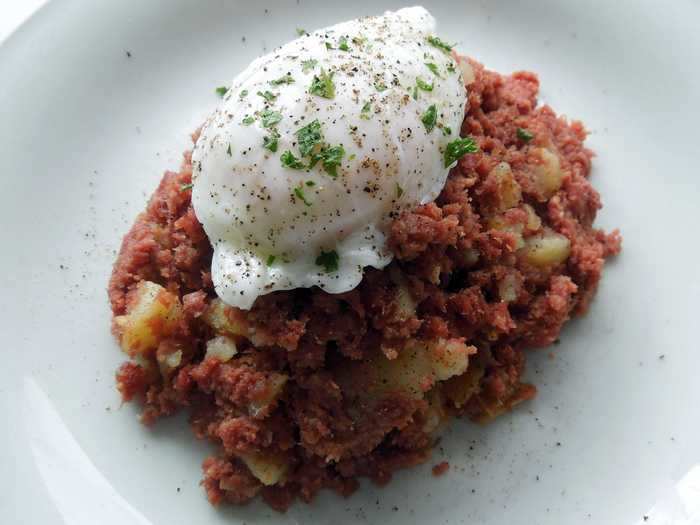 Ordering corned beef hash and poached eggs is a great value.