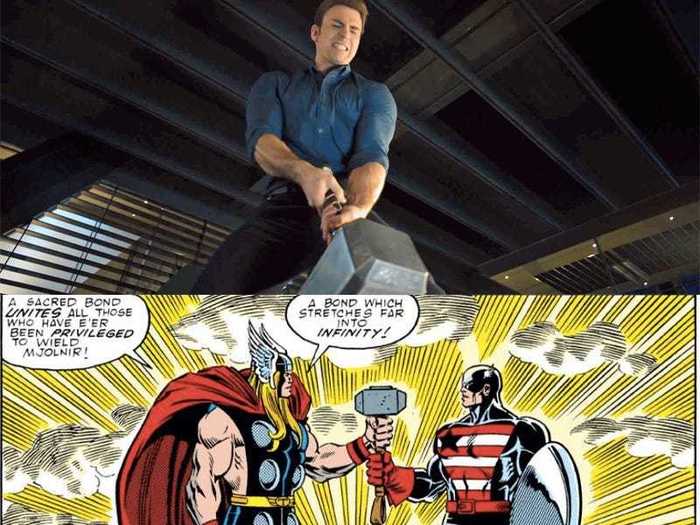 In a nod to the comics, Captain America wields Thor