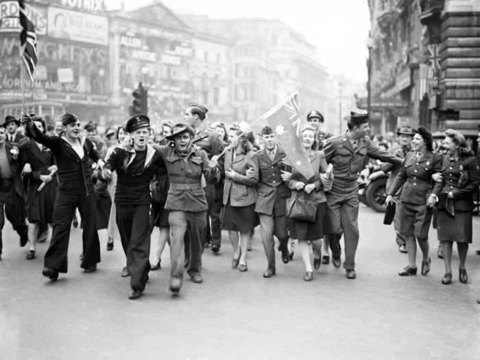 In London, troops and civilians alike took to the streets.