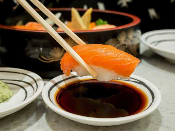 You may not be eating sushi the proper way if you dip the rice side into soy sauce.