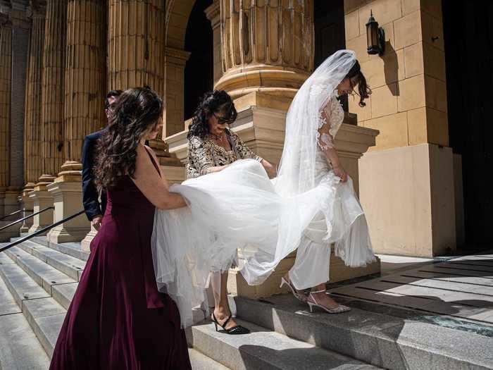 Parris and Emily Khachi were engaged for a year before getting married at St. Ignatius Church in San Francisco on Saturday.