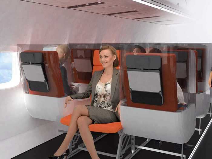 Every middle seat is rear-facing in this configuration with barriers surrounding it as to allow for all three seats to social distance with minimal interruption.