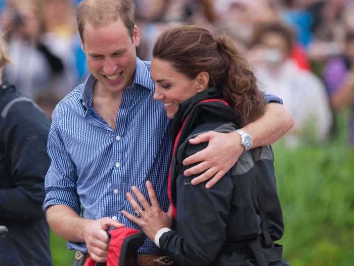 Middleton and Prince William also embraced during their post-wedding tour to Canada.