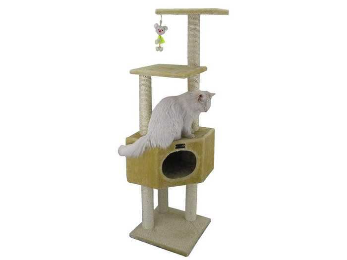 A cat tree tower for climbing, scratching, and play