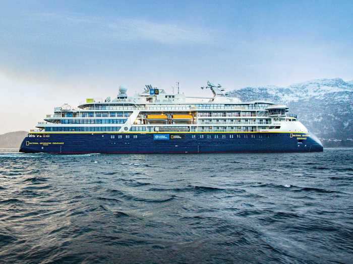 The National Geographic Endurance was engineered to explore unfamiliar polar areas and take longer-than-usual trips. It has a PC5 Category A ice class which means the ship can operate in the Arctic year-round with medium-sized floating ice surrounding it