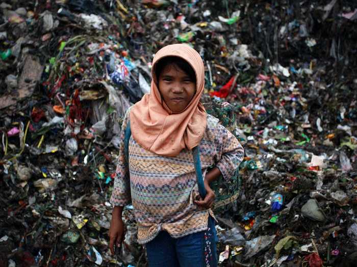 Children are not exempt from working on Bantar Gebang, either. In some cases, children as young as five years old accompany their families in search of scraps on the pile.