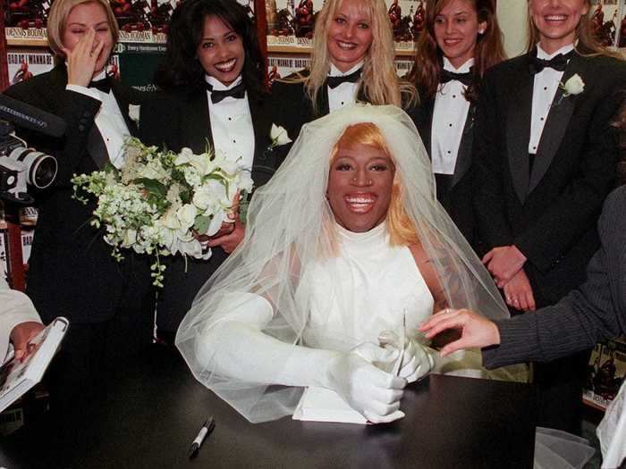 In 1996, Rodman promoted the release of his biography, "Bad As I Wanna Be," by dressing in a bride