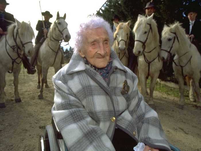 Reaching 122, Jeanne Calment is officially recorded as the oldest person to have ever lived. She credited her long life to olive oil, cigarettes, chocolate, and wine.