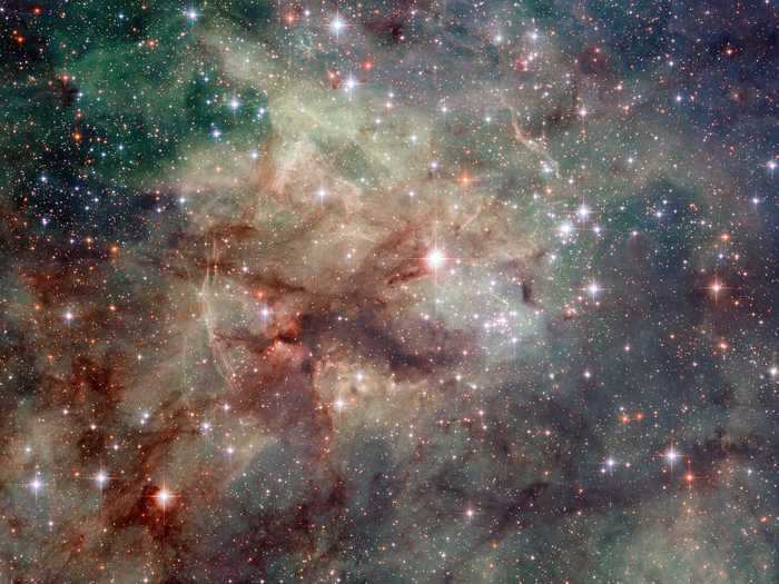 The Tarantula Nebula is a star-forming region located in the Large Magellanic Cloud, a dwarf galaxy bound to the Milky Way.