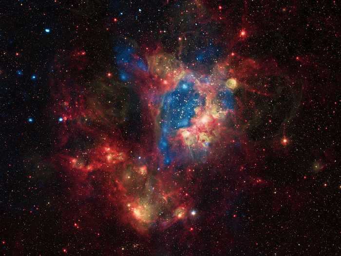 This star-forming cluster can be found in the Large Magellanic Cloud in N44, an emission nebula with a superbubble structure.