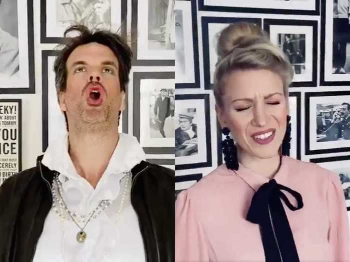 Comedians Rachel Parris and Marcus Brigstocke started the #LockdownLipsync hashtag, and have been creating their own hilarious and elaborate lip-syncs.