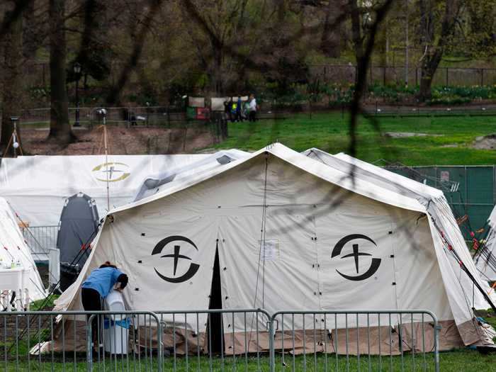 Cities around the world have quickly put up field hospitals to supplement hospitals, like this one in New York City