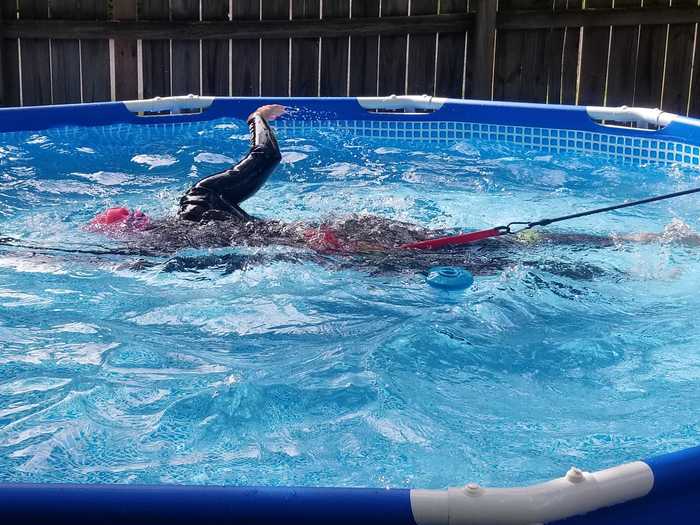 Since the water is still cold, the women wear wetsuits when training.