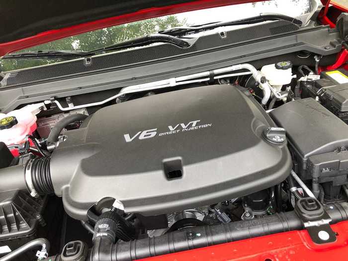 The 3.6-liter V6 is all motor — no turbos. The engine makes 308 horsepower with 275 pound-feet of torque. A turbocharged four-cylinder, 2.8-liter mill is available, making 181 horsepower but a juicy 369 pound-feet of rock-crawling torque.