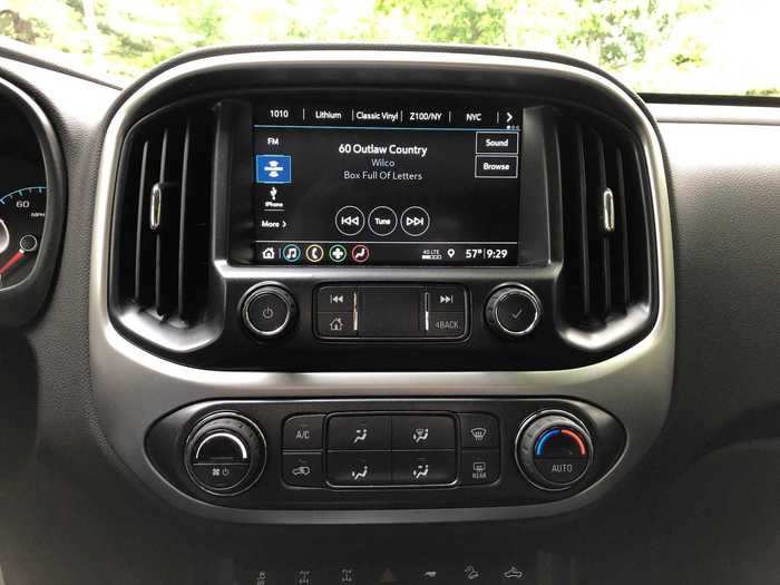 The infotainment system runs on an eight-inch touchscreen. It lacks map-based navigation features, but it can provide OnStar turn-by-turn directions. Apple CarPlay and Android Auto are available. Bluetooth connectivity is a snap, and there are USB/AUX ports for devices. The pickup has 4G LTE Wi-Fi, too.