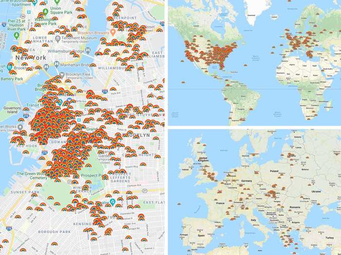 A Brooklyn mom started an initiative to put rainbows in house windows for kids to find and track. The idea spread around the world, and now many of the rainbows are plotted on the map, some even say exactly which window they