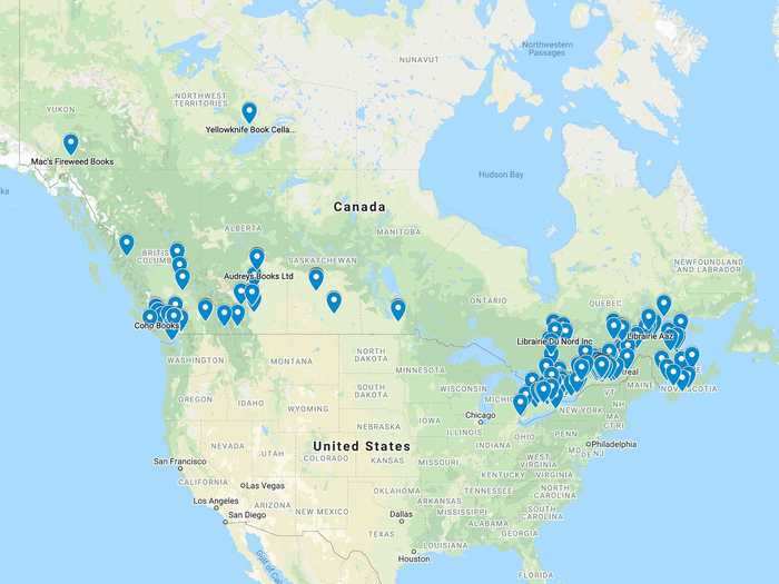 A publisher created a map of Canadian indie bookstores with delivery or curbside pickup.