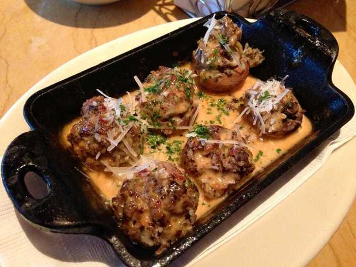 The stuffed mushrooms are perfectly cheesy and satisfying.